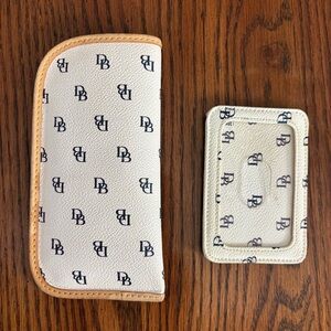 Dooney & Bourke Bundle Canvas Leather White and Navy Eyeglass Case & ID Holder
